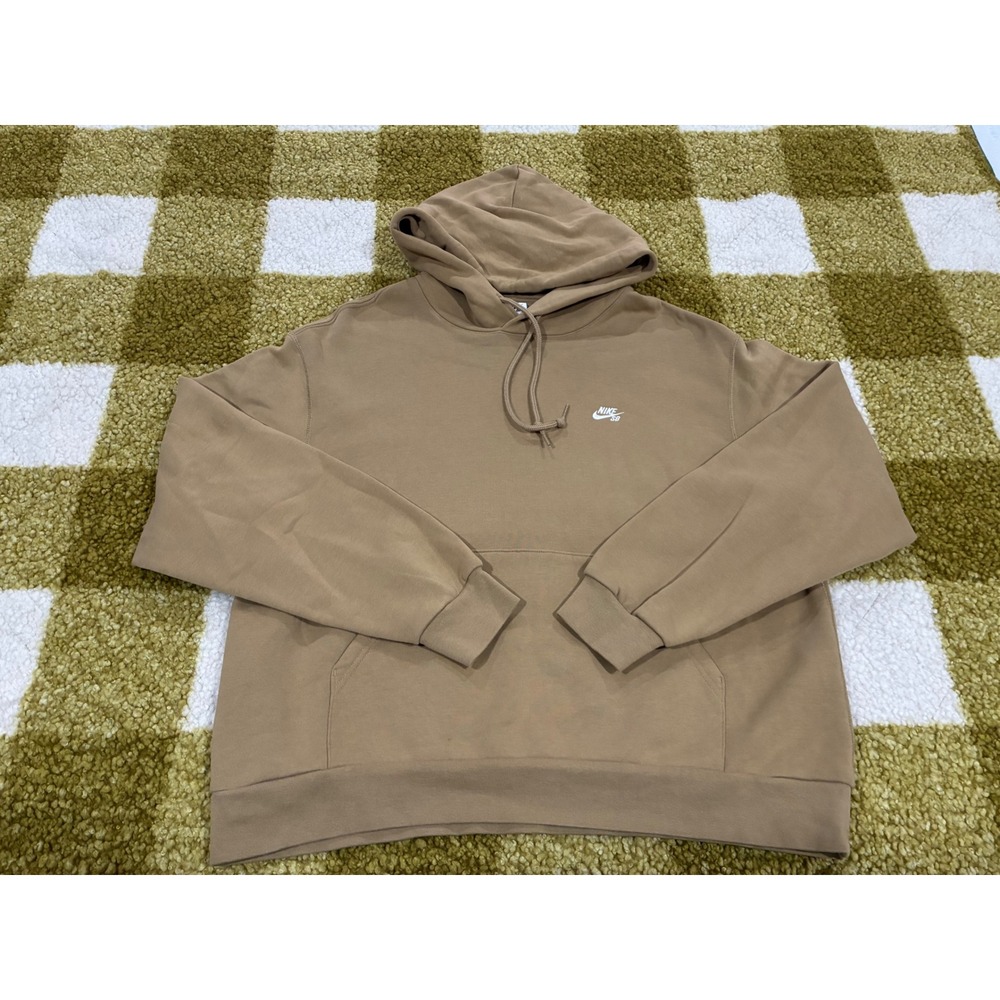Nike SB Loose Fit Hoodie Tan Khaki Fleece Pullover Sweatshirt Mens Large L